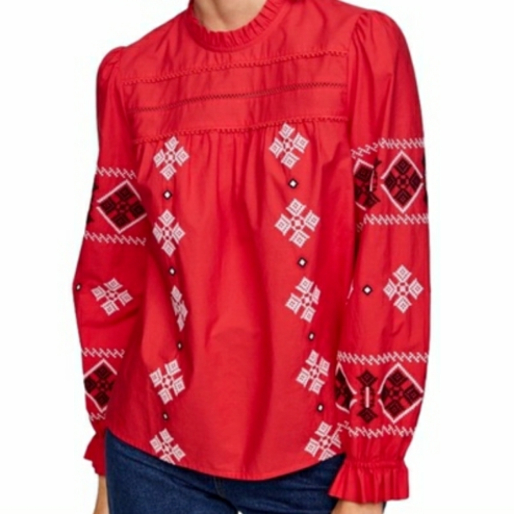 Zara size S Red And Black Boho Peasant Blouse